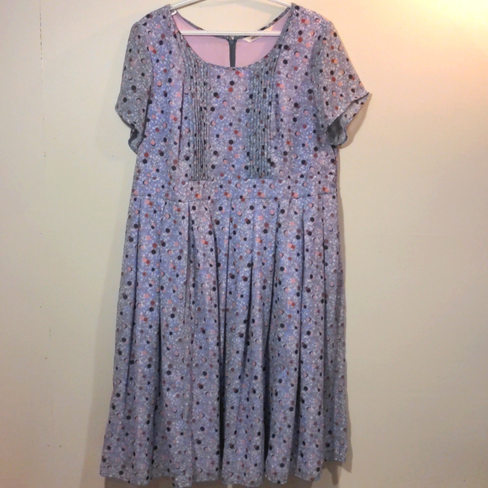 Eshakti Custom lavender floral dress pleated skirt zip back XL